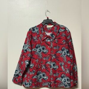 Appleseed’s Red Floral Print Button Front Shacket Sz 22
